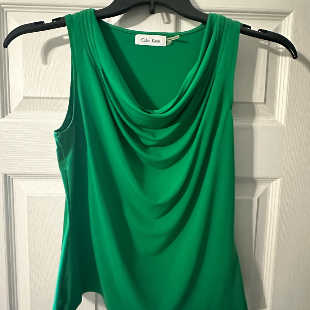 Calvin Klein Vibrant Green Cowl Neck Tank Top
